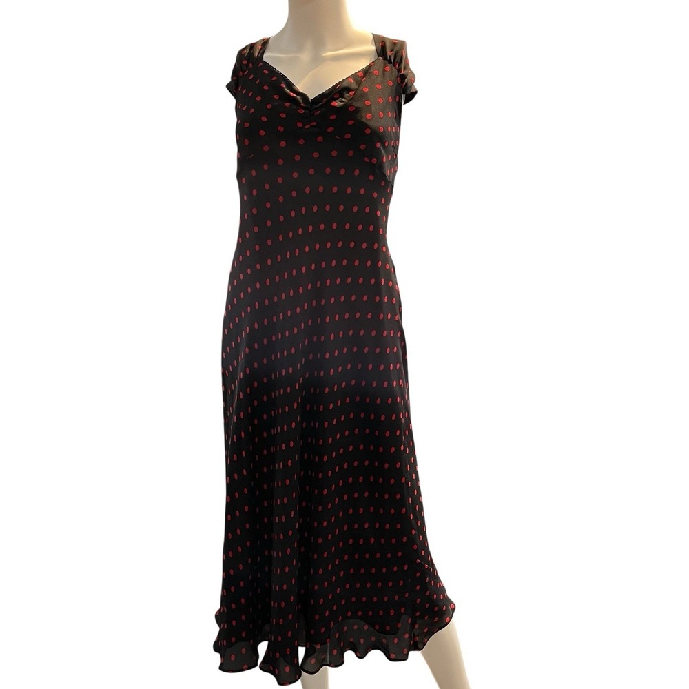Talbots Dress Black Red Polka Dot Silk Babydoll Maxi 14 Y2K Coquette Hoco Event